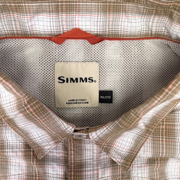 Simms Fishing Shirt Mens Size 3XL Tan Plaid Snap Button Down Outdoors Vented - Picture 7 of 11